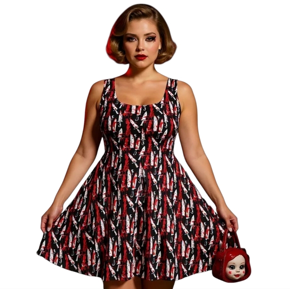 Gothic Bloody Knives Flare Pinup Dress - Picture 1 of 17